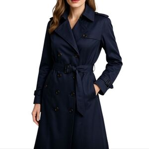 Nino Cerruti Paris Vintage Navy Blue Trench Coat Jacket Men's 42R Long Belted